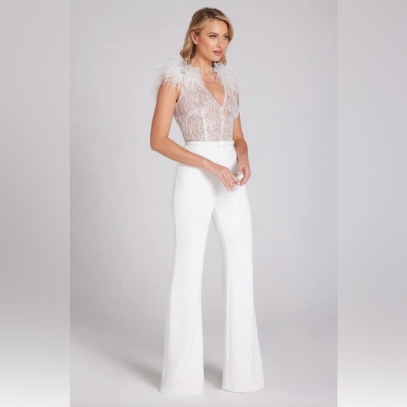 NADINE MERABI ELISSA White Feathered Jumpsuit S/M - Picture 5 of 16